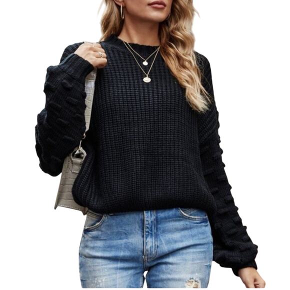 Racheal Lantern Cable Knit Pullover Sweater L | Dolman Sleeve Oversized Knit - Picture 3 of 15